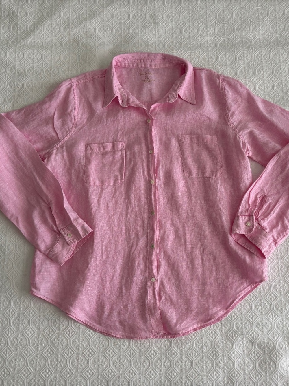 Lilly Pulitzer Pink 100% Linen Button-Down Shirt Women's XL Resort Top